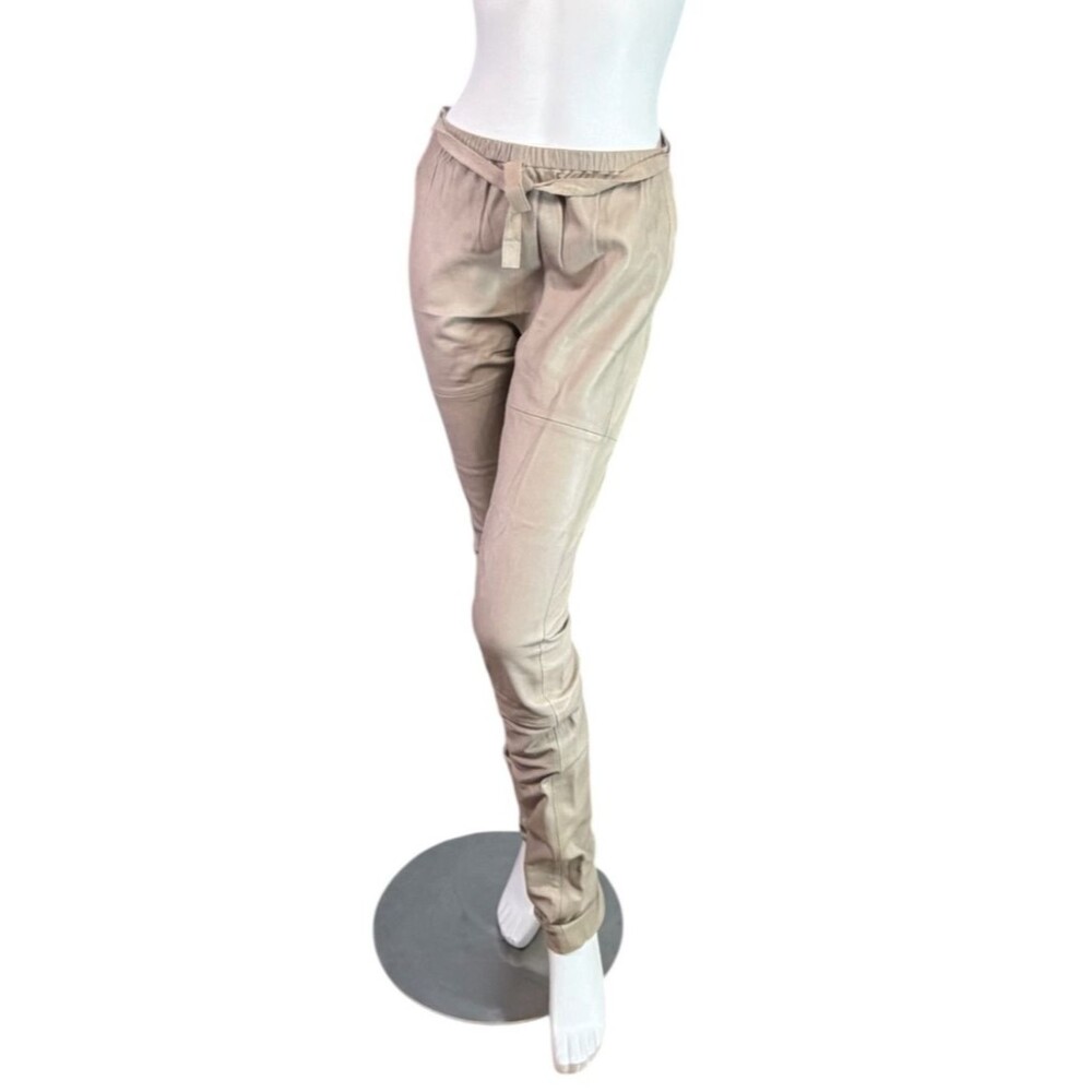 Humanoid Sheep Leather Beige Pants Elastic Waist, Cotton Wrap Tie $800 size L